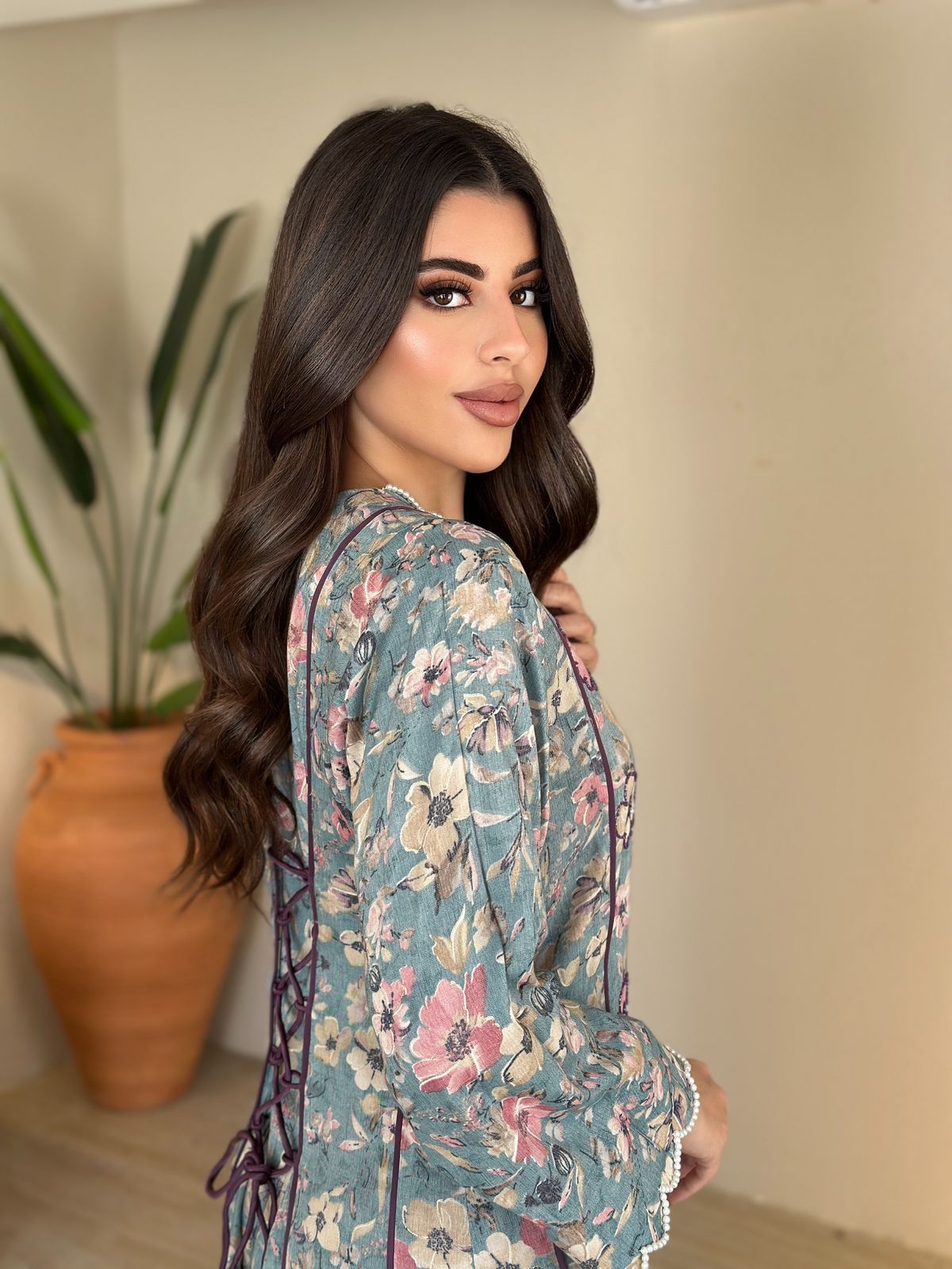 linen dress flower gold