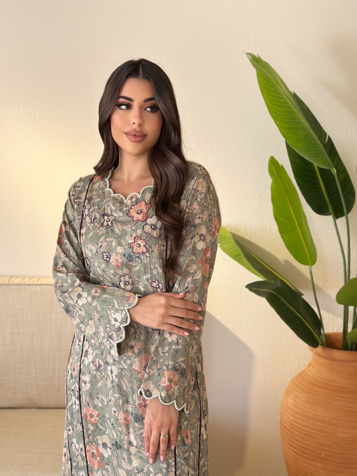 linen dress flower gold