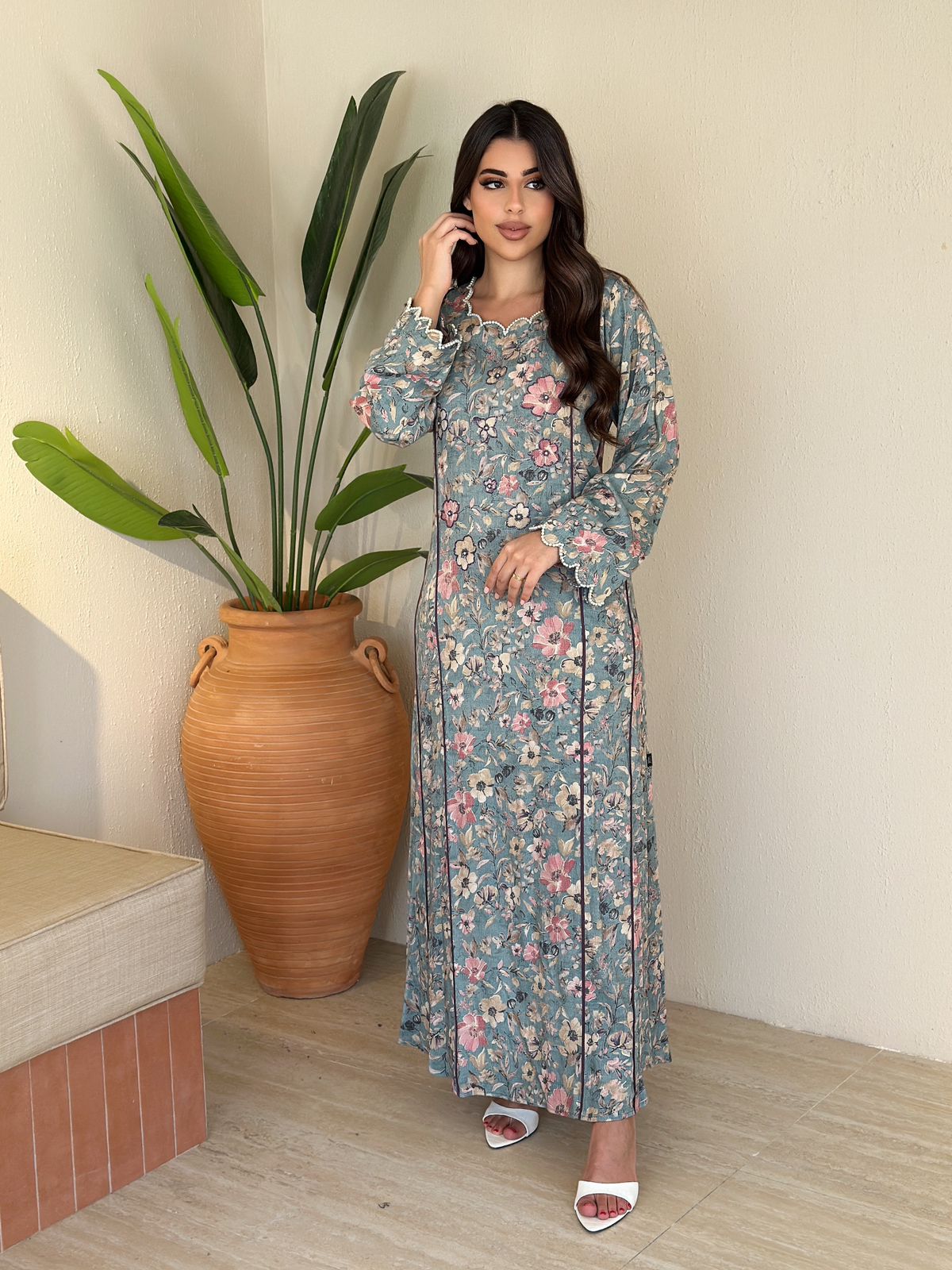 linen dress flower gold