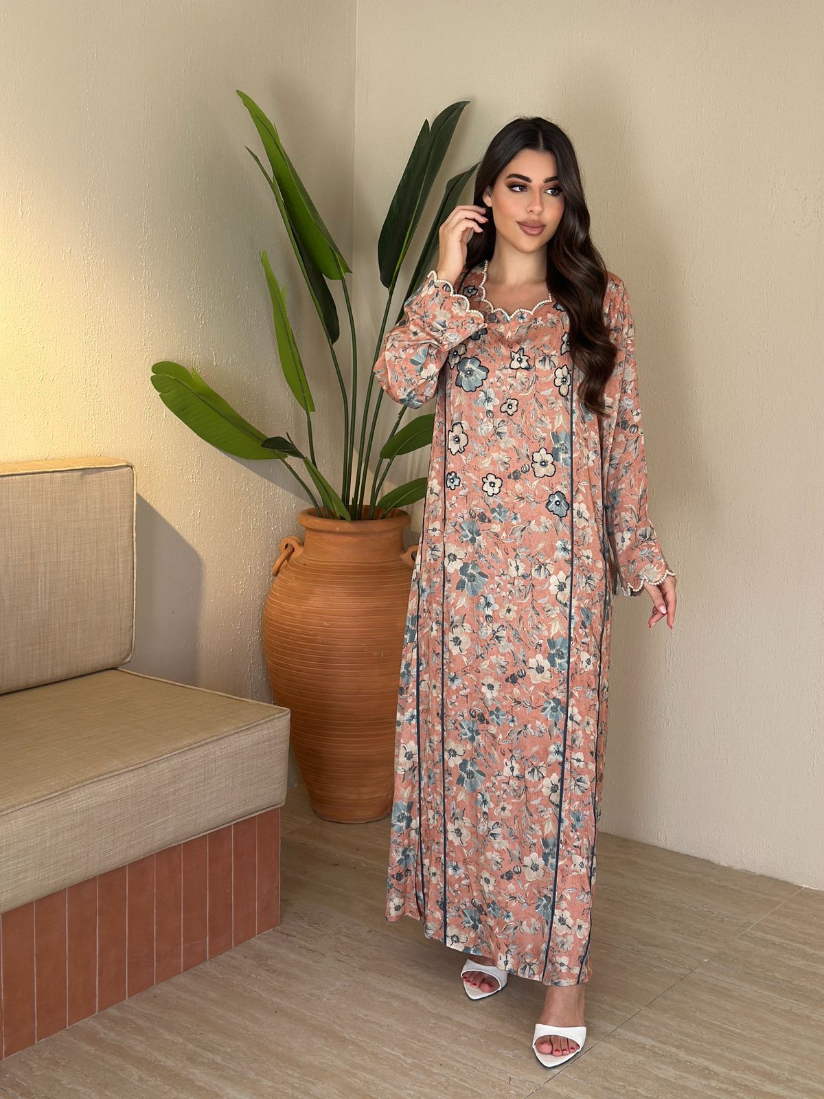 linen dress flower gold