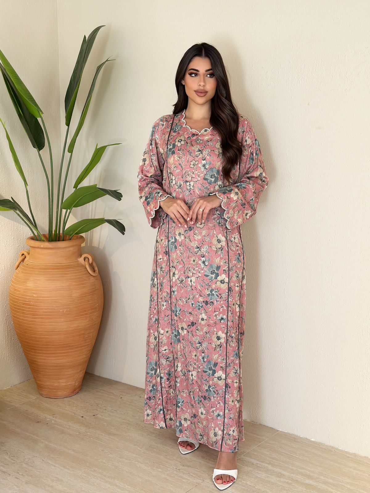 linen dress flower gold