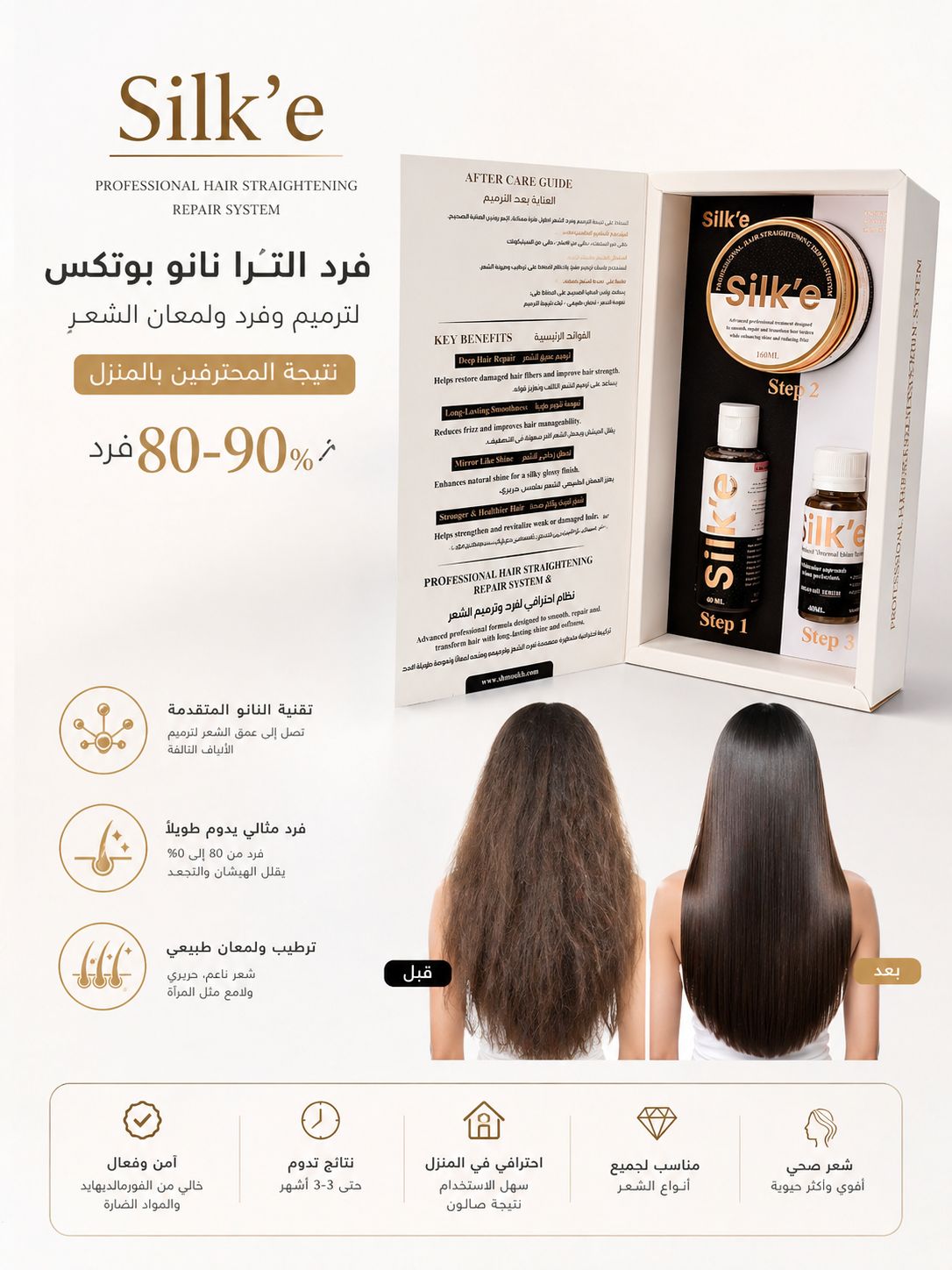 Hair smoothing 80% – 90%
